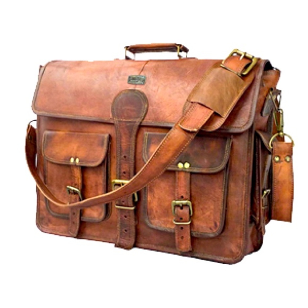 Vintage Handcrafted 16” Messenger Bag Genuine Leather